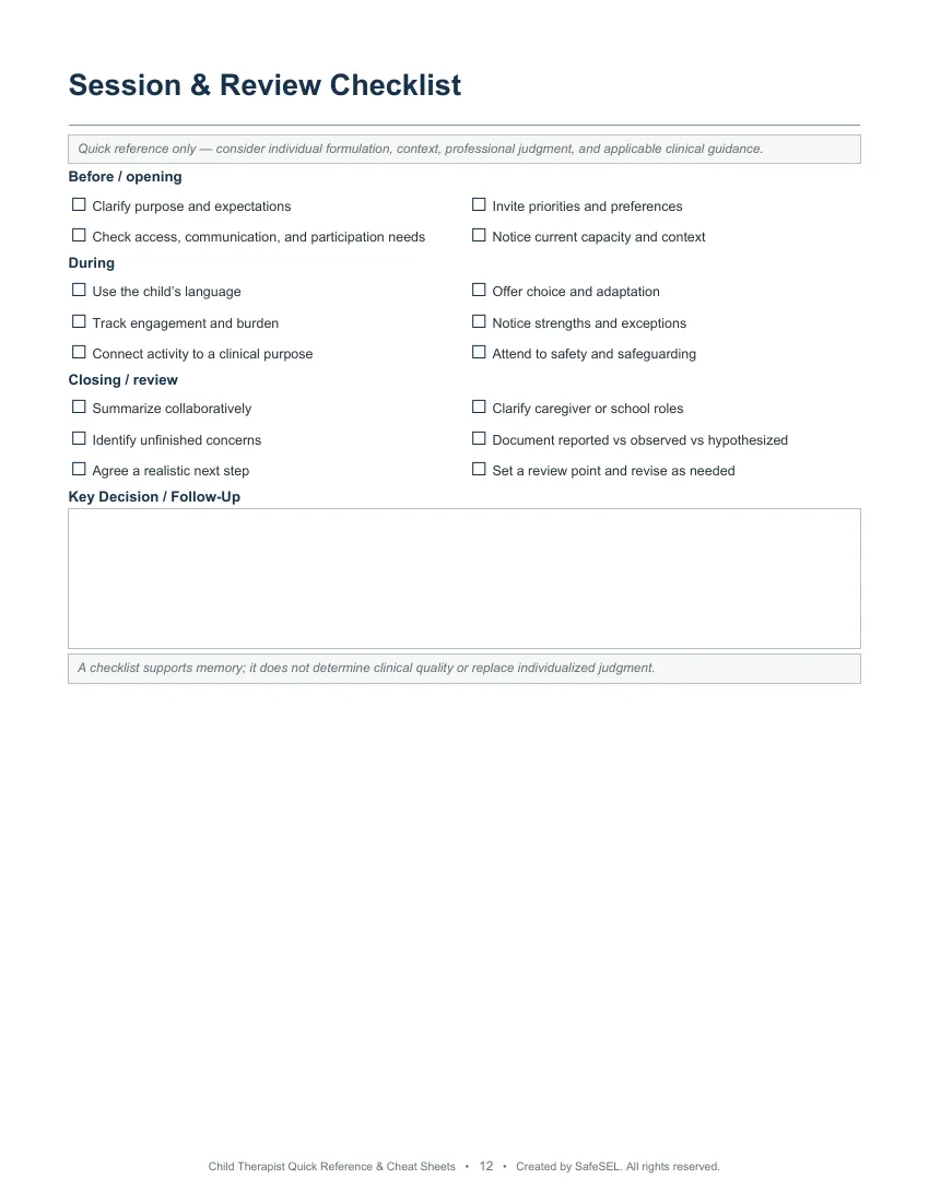 Preview of Free Child Therapist Quick Reference