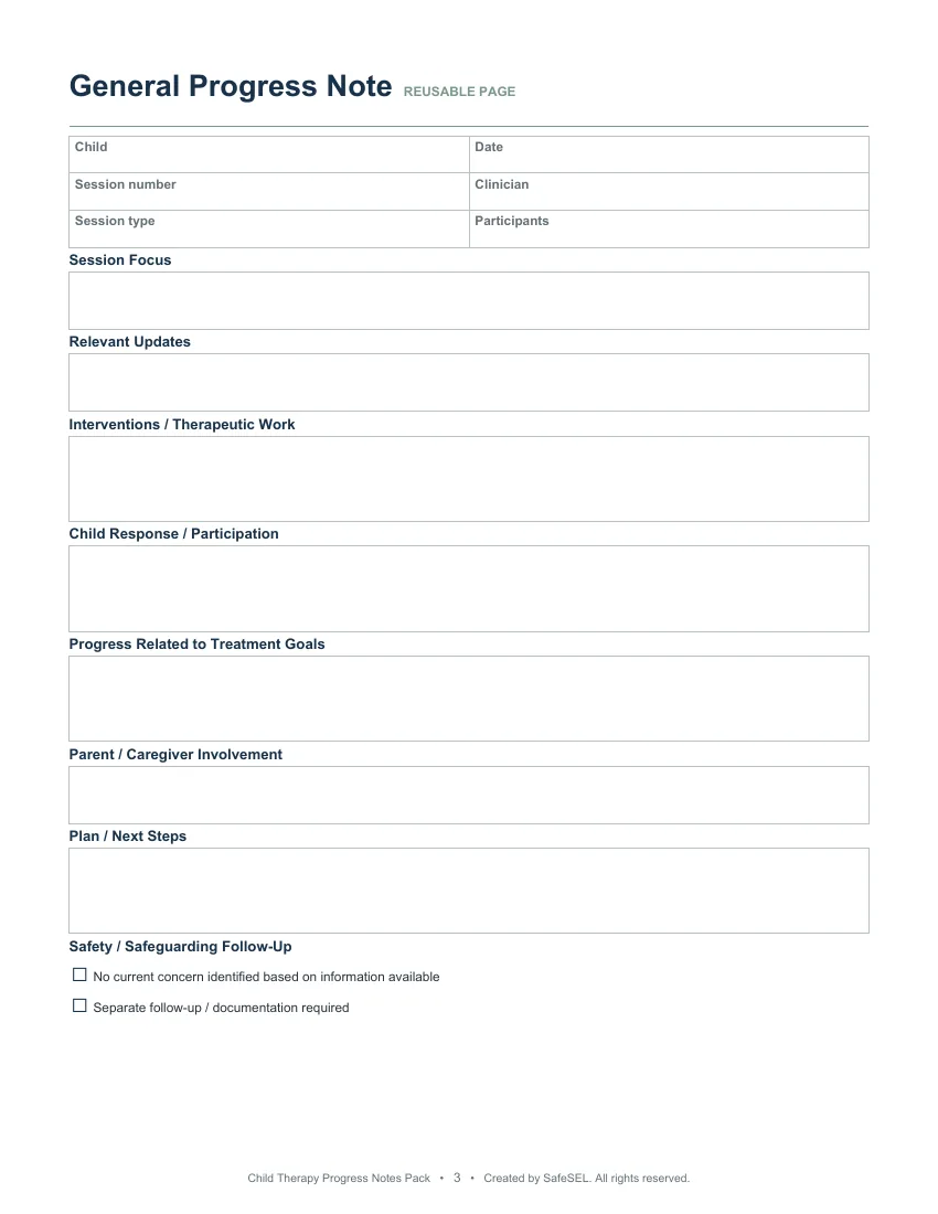 Preview of Free Child Therapy Progress Note Template