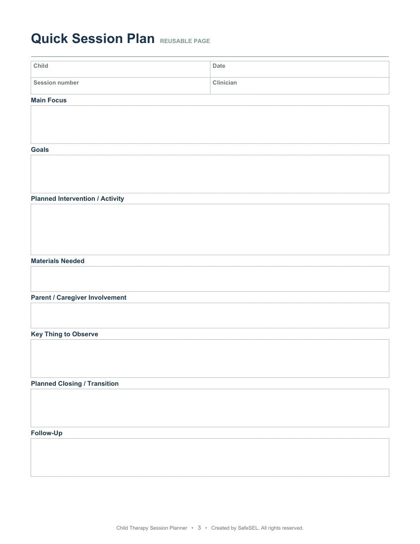 Preview of Free Child Therapy Session Planner