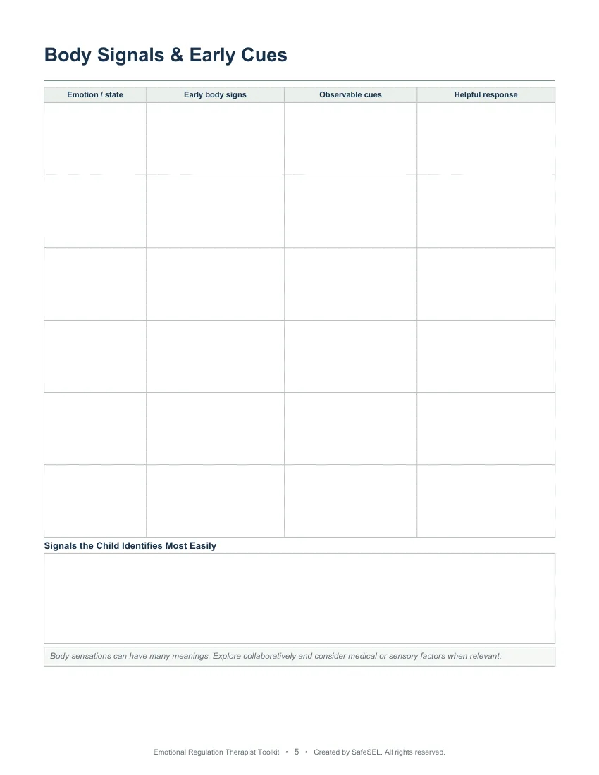 Preview of Free Emotional Regulation Therapy Worksheet