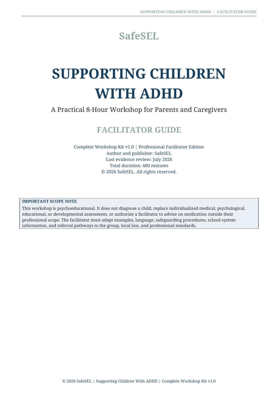 Real page from the ADHD workshop facilitator guide