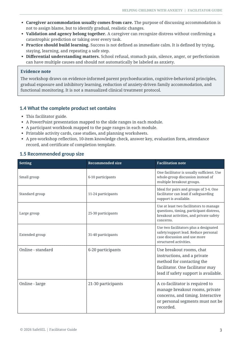 Page from the anxiety workshop facilitator guide