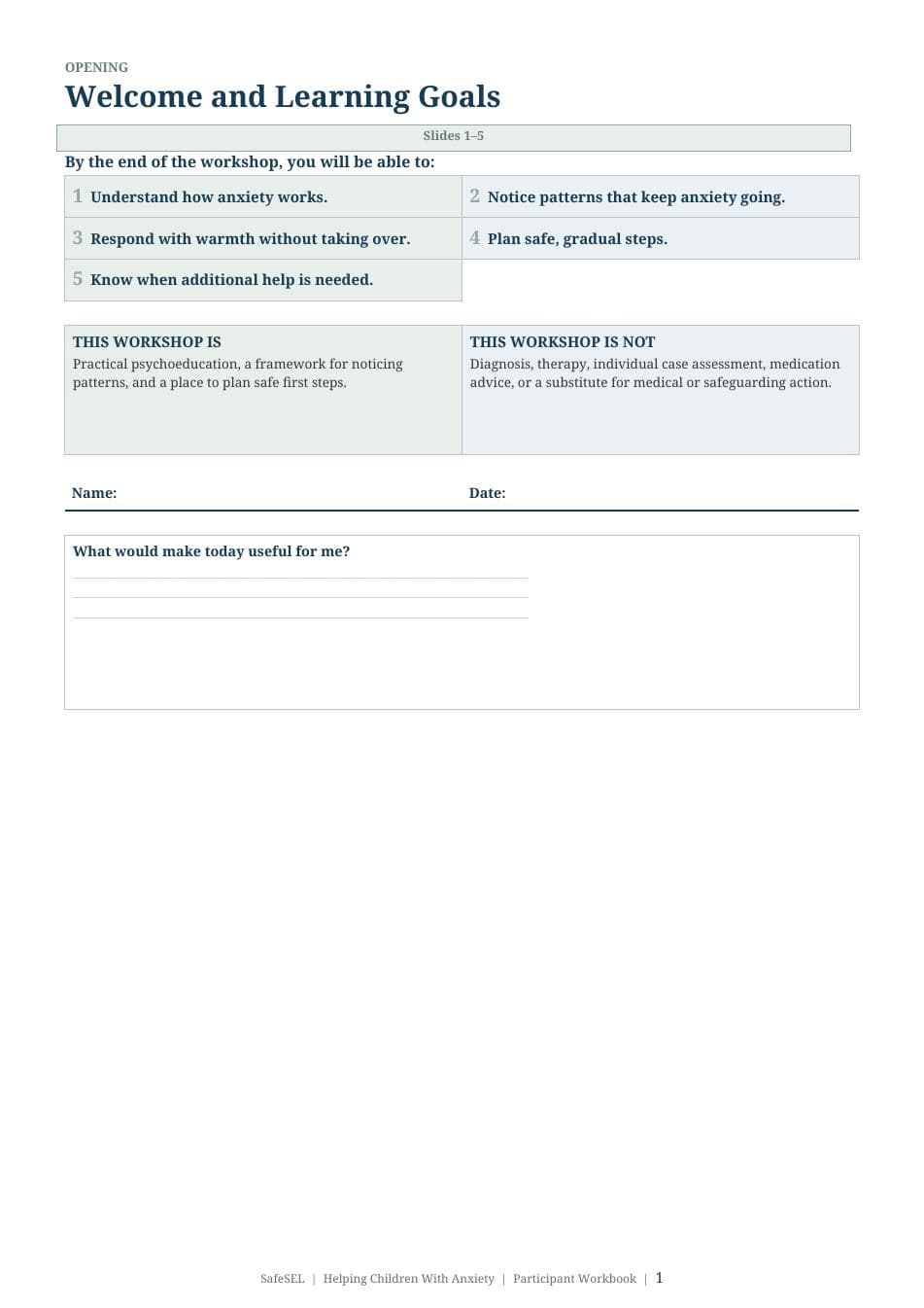Page from the anxiety participant workbook