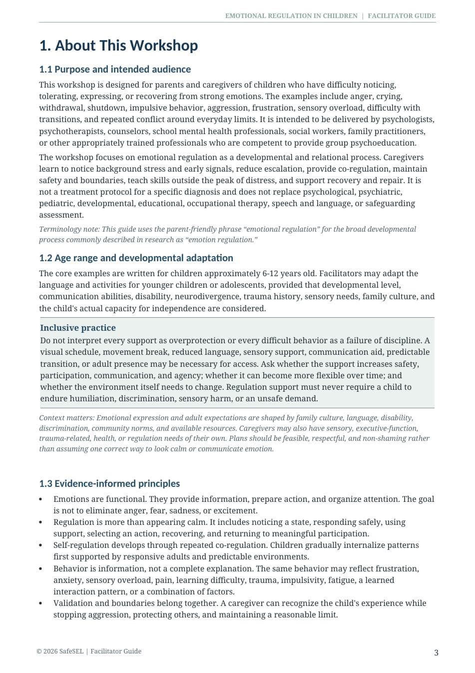 Page from the emotional regulation facilitator guide