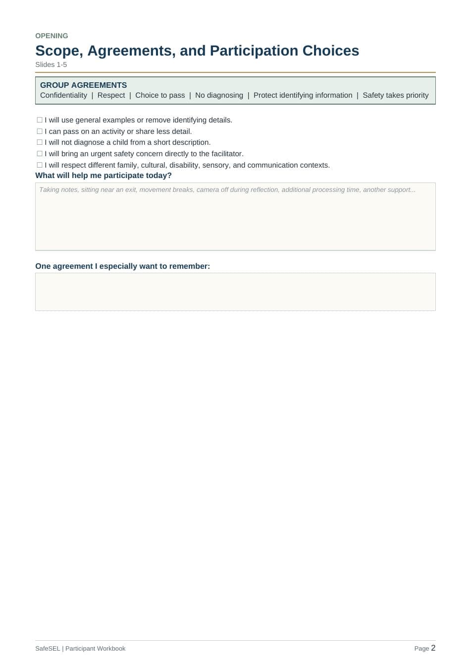 Page from the emotional regulation participant workbook