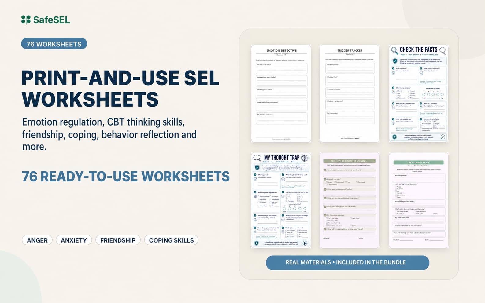 76 Print-and-Use Worksheets - real materials included in the bundle