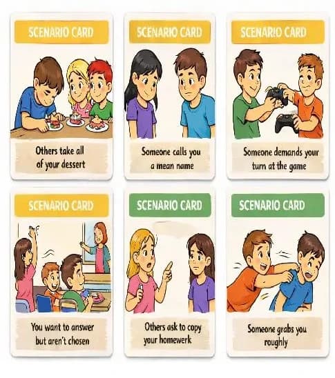 Everyday social situations — illustrated scenario cards