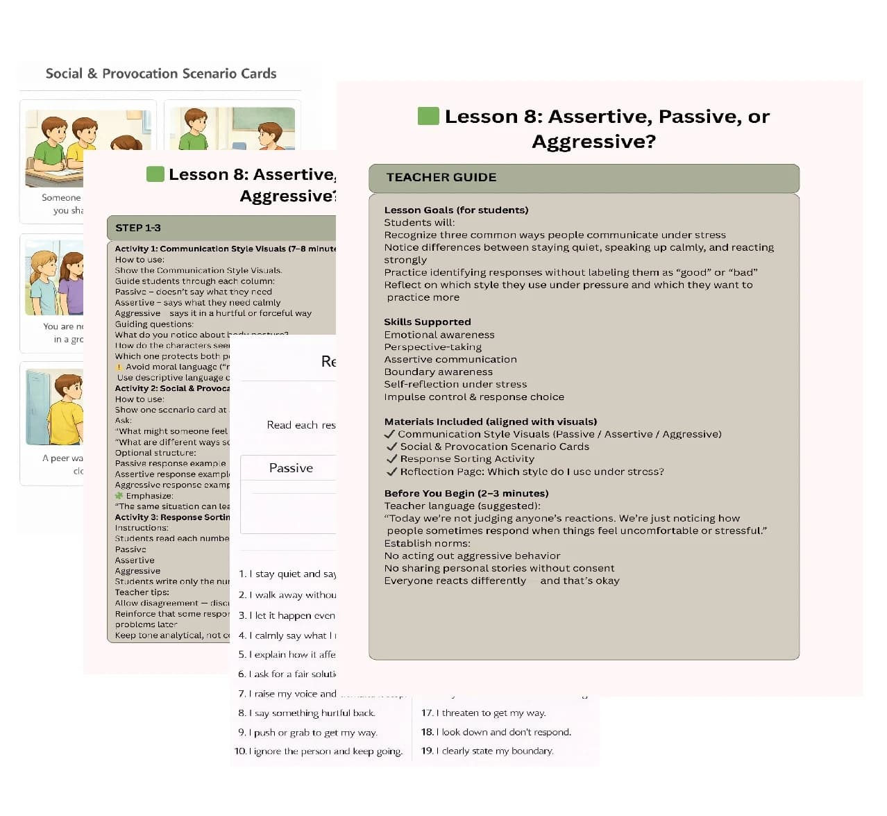 Assertive, passive or aggressive — lesson & scenario materials