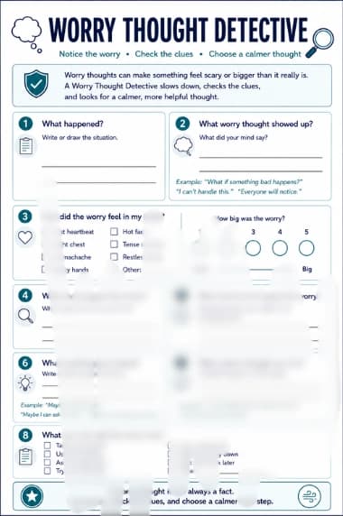 Worry Thought Detective — worksheet preview