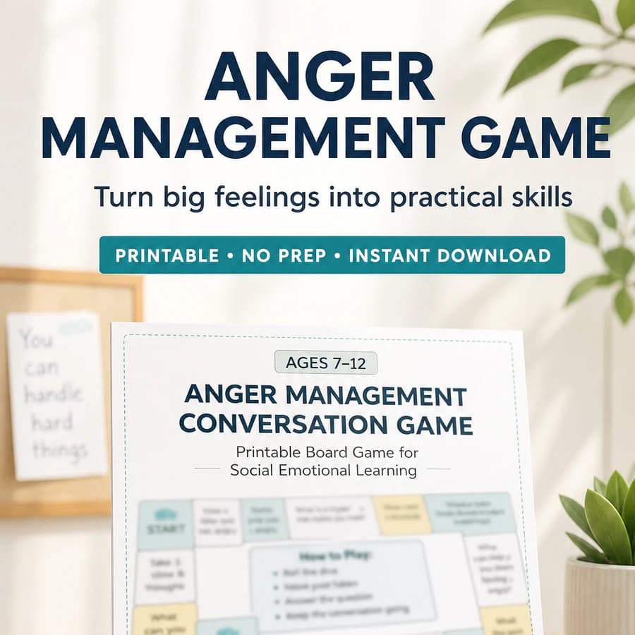 Anger Management Conversation Game for Kids Ages 7–12 – SEL Printable Board Game
