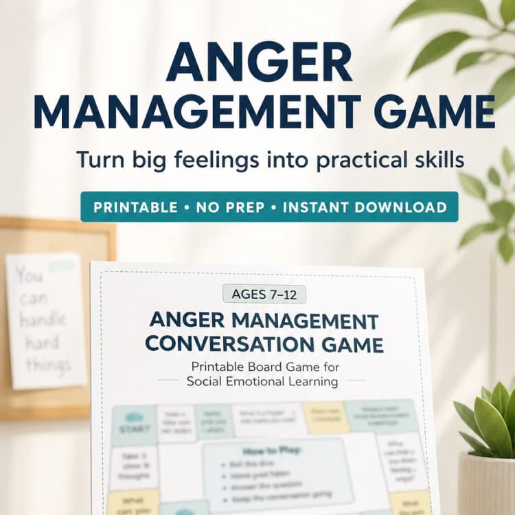 Anger Management Conversation Game for Kids Ages 7–12 – SEL Printable Board Game
