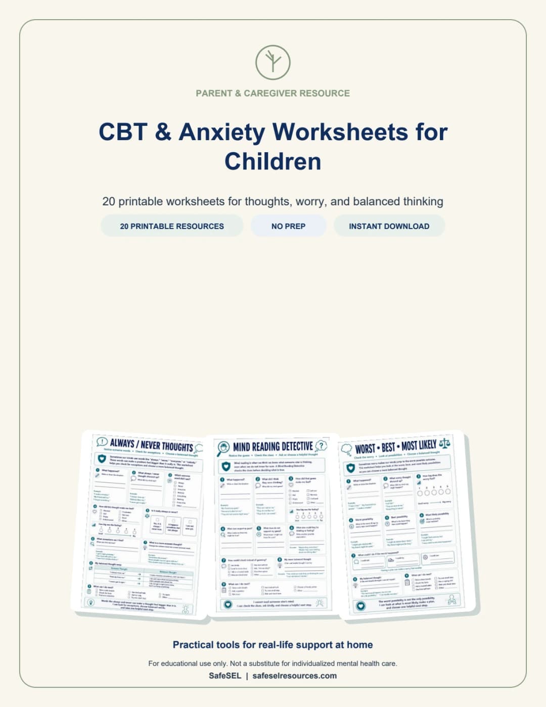 CBT & Anxiety Worksheets for Children cover