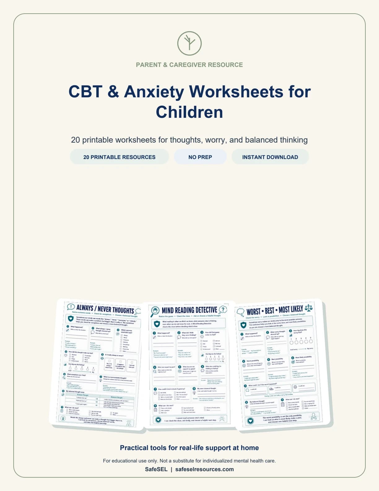 CBT & Anxiety Worksheets for Children