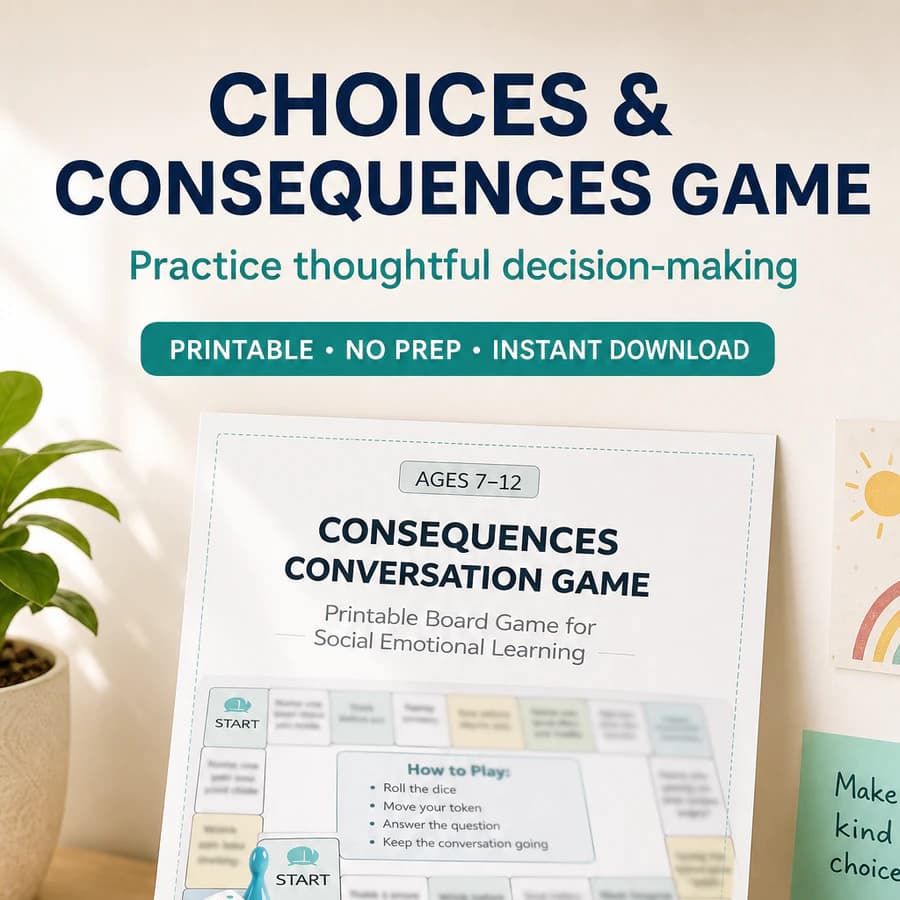 Consequences Conversation Game for Kids Ages 7–12 – SEL Printable Board Game