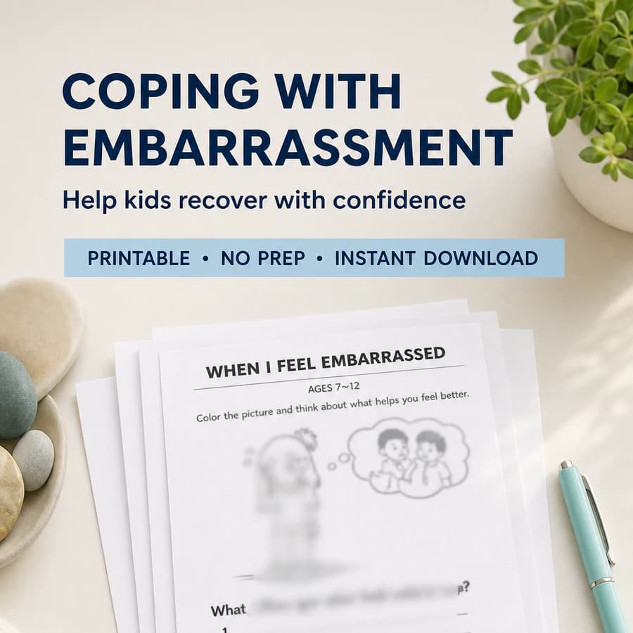 Embarrassment Social Emotional Learning Worksheet for Kids Ages 7-12 – Coping Strategies Printable