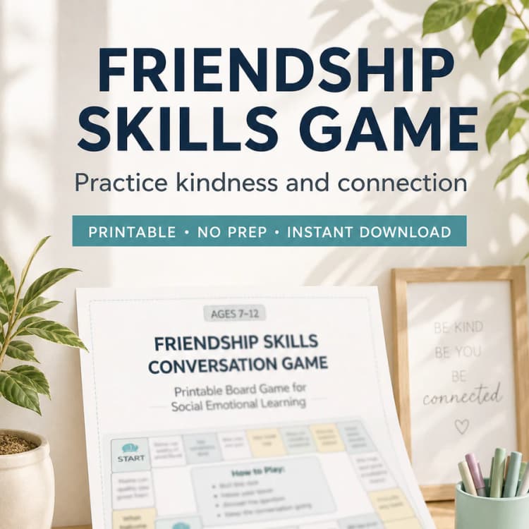 Friendship Skills Conversation Game for Kids Ages 7–12 – Social Emotional Learning Printable Board Game