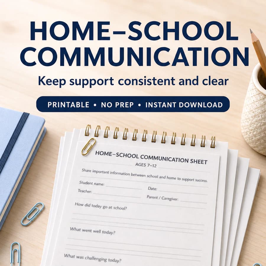 Home-School Communication Sheet for Ages 7-12 (Printable PDF)