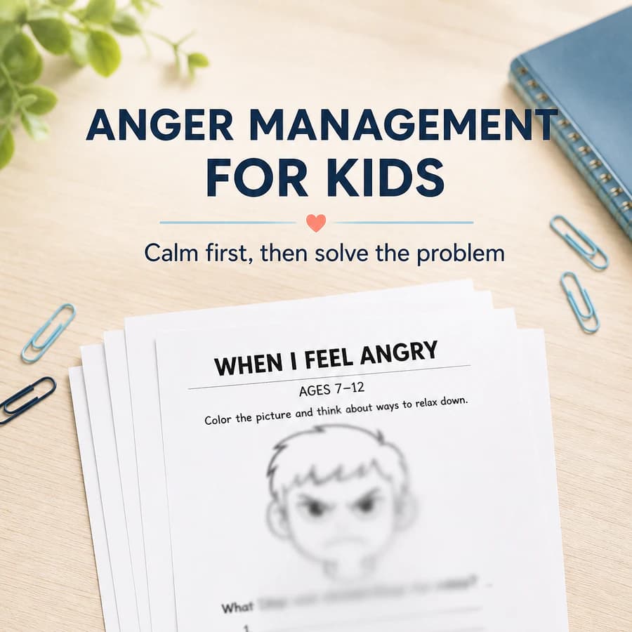 Kids Anger Management Worksheet – Coping Skills Activity (Ages 7-12)