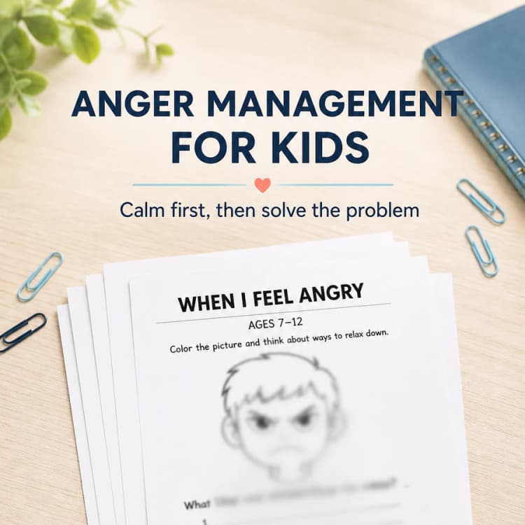 Kids Anger Management Worksheet – Coping Skills Activity (Ages 7-12)
