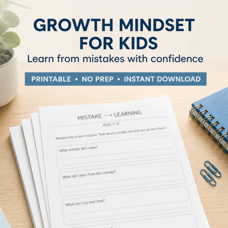Kids Growth Mindset Worksheet – Learning From Mistakes Activity (Ages 7-12)