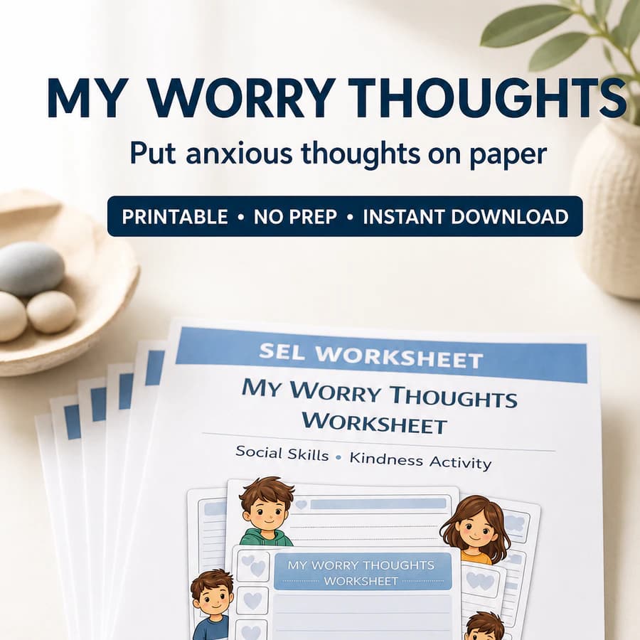 My Worry Thoughts Worksheet | Behavior Reflection Activity