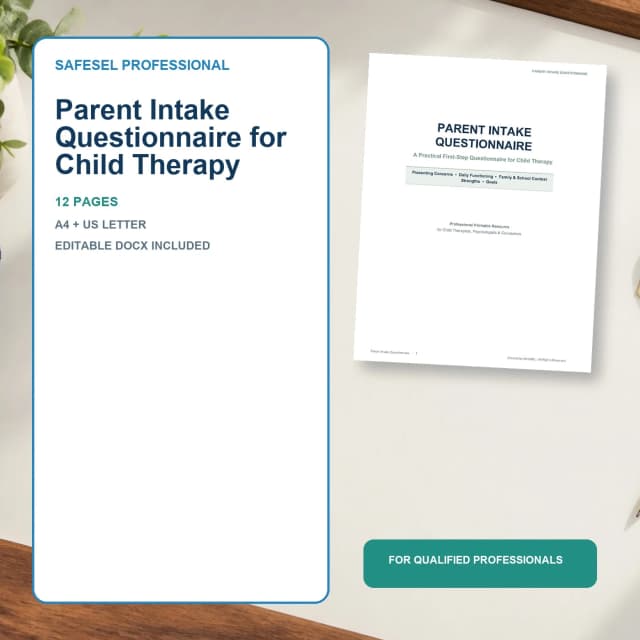 Parent Intake Questionnaire for Child Therapy real product cover