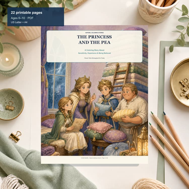 The Princess and the Pea Coloring Story