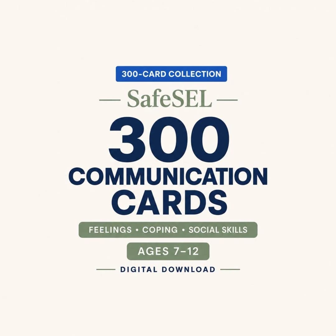 Printable Communication Cards for Kids, 300 Prompts for Big Feelings and Friendship, Therapist-Created PDF Ages 7 to 12 cover