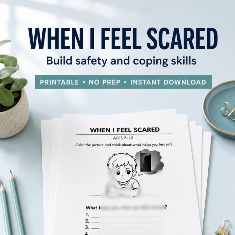 Scared Worksheet for Kids Ages 7–12