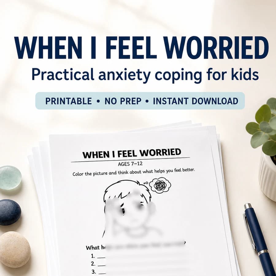 Worried Worksheet for Kids Ages 7-12 – Anxiety Coping Skills