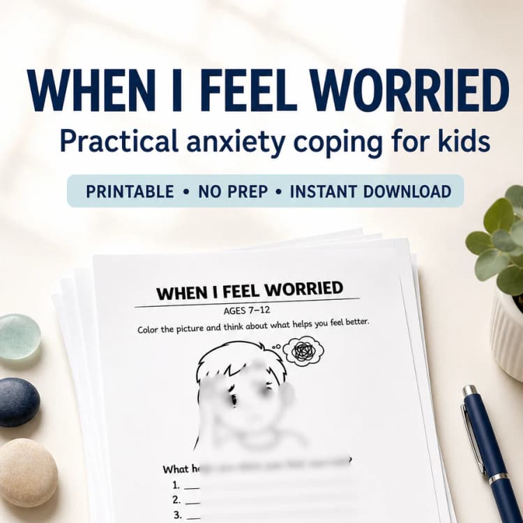Worried Worksheet for Kids Ages 7-12 – Anxiety Coping Skills
