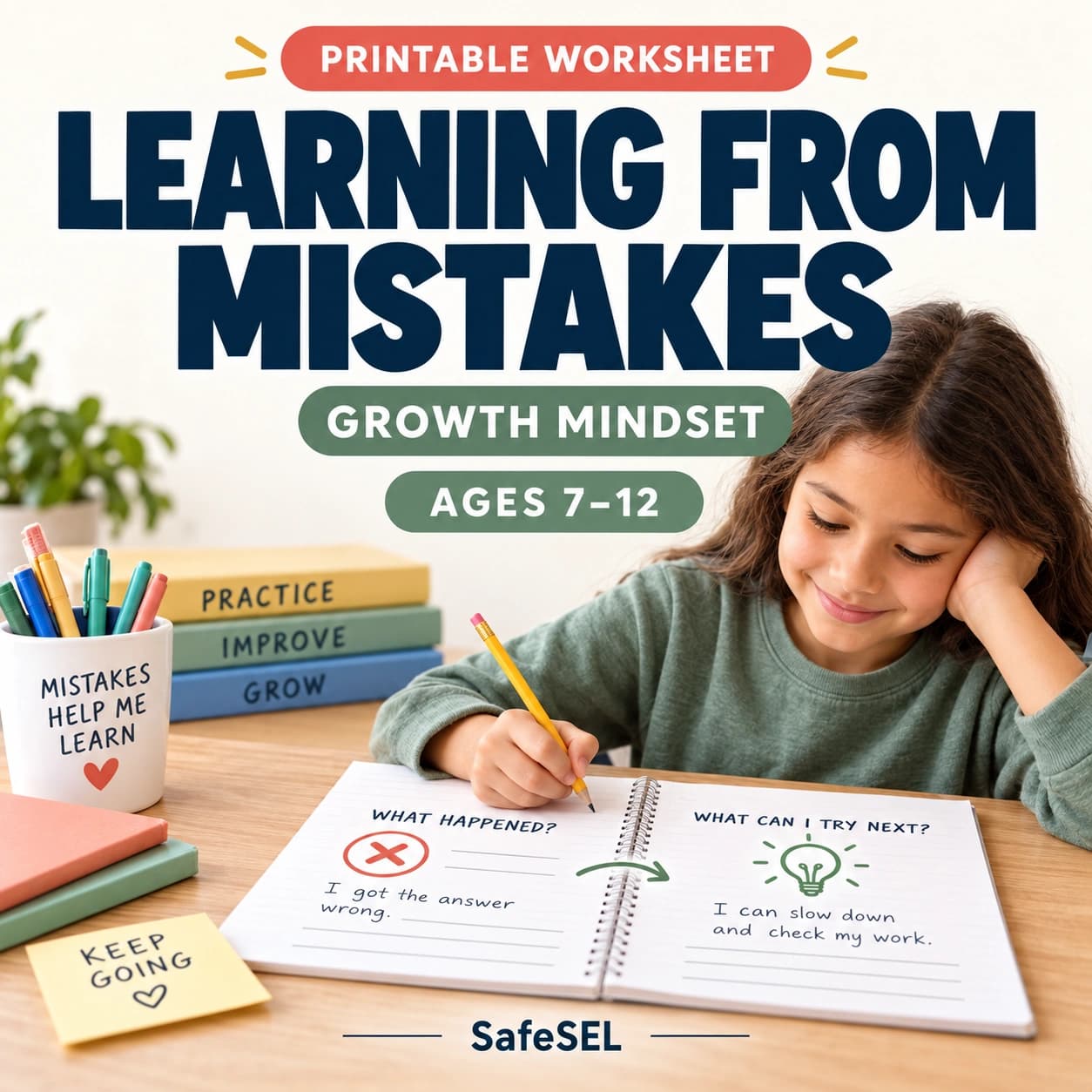 Kids Growth Mindset Worksheet – Learning From Mistakes Activity (Ages 7-12)
