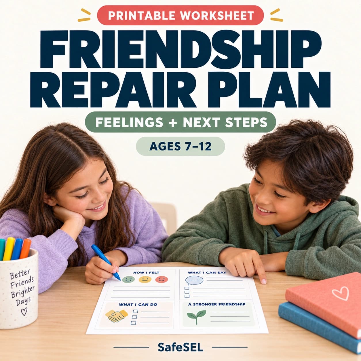 Friendship Repair Plan Worksheet – Kids Social Emotional Learning Activity (Ages 7-12)