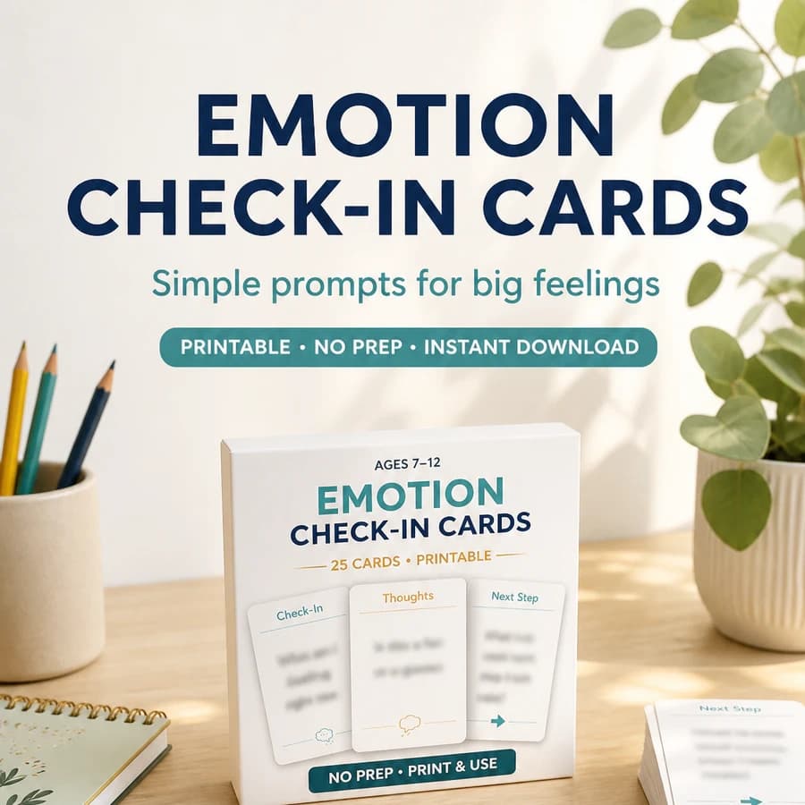 Emotion Check-In Cards for Kids Ages 7-12