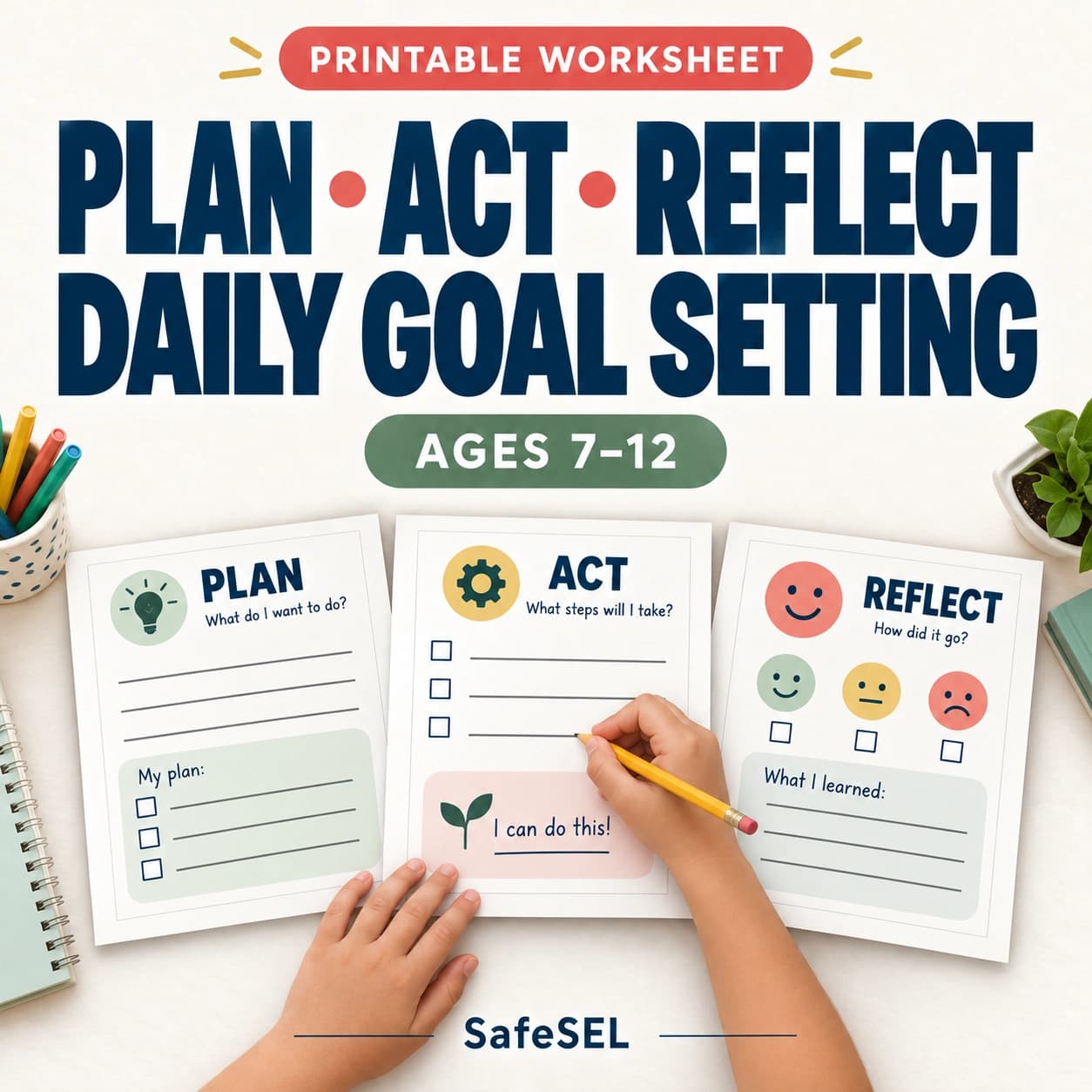 Daily Goal Setting Worksheet for Kids: Plan and Reflect