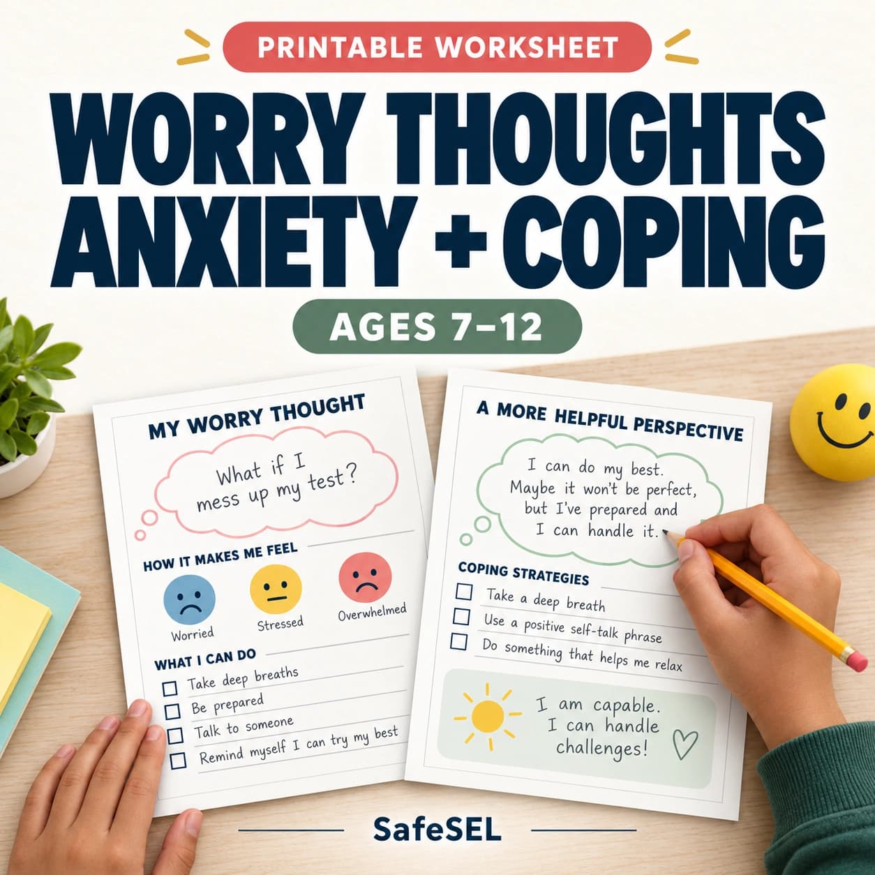 My Worry Thoughts Worksheet | Behavior Reflection Activity