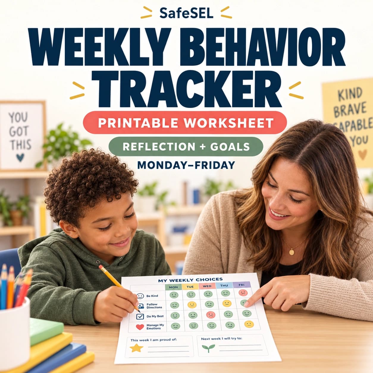 Kids Behavior Tracking Sheet – Weekly Reflection Worksheet (Ages 7-12)