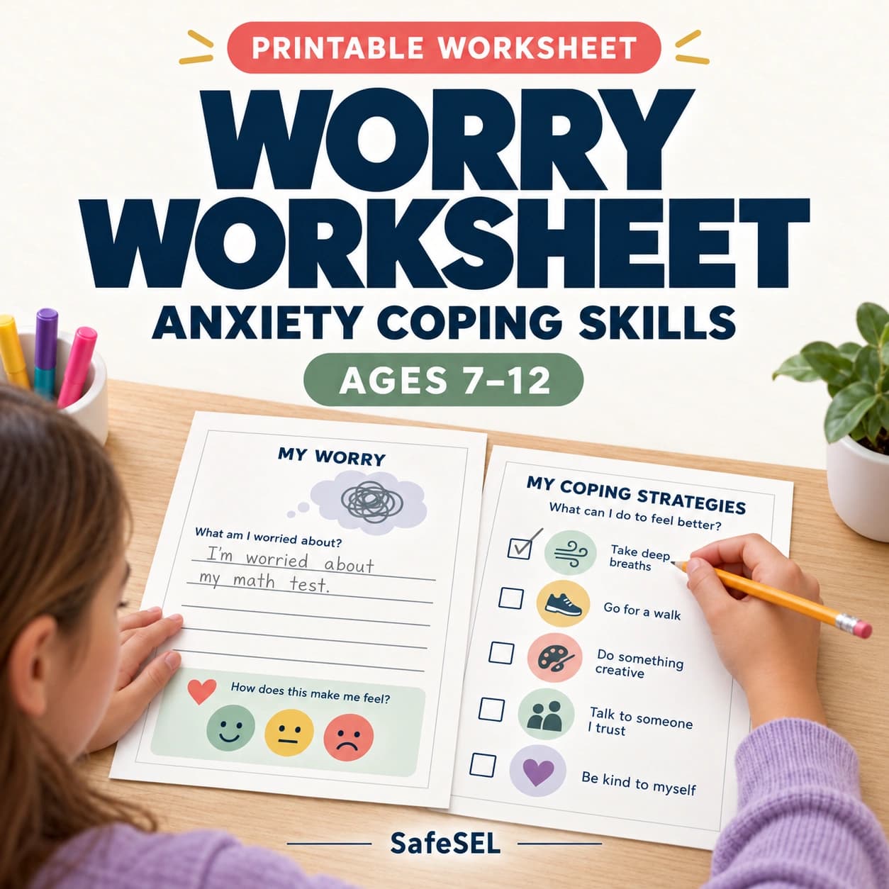 Worried Worksheet for Kids Ages 7-12 – Anxiety Coping Skills