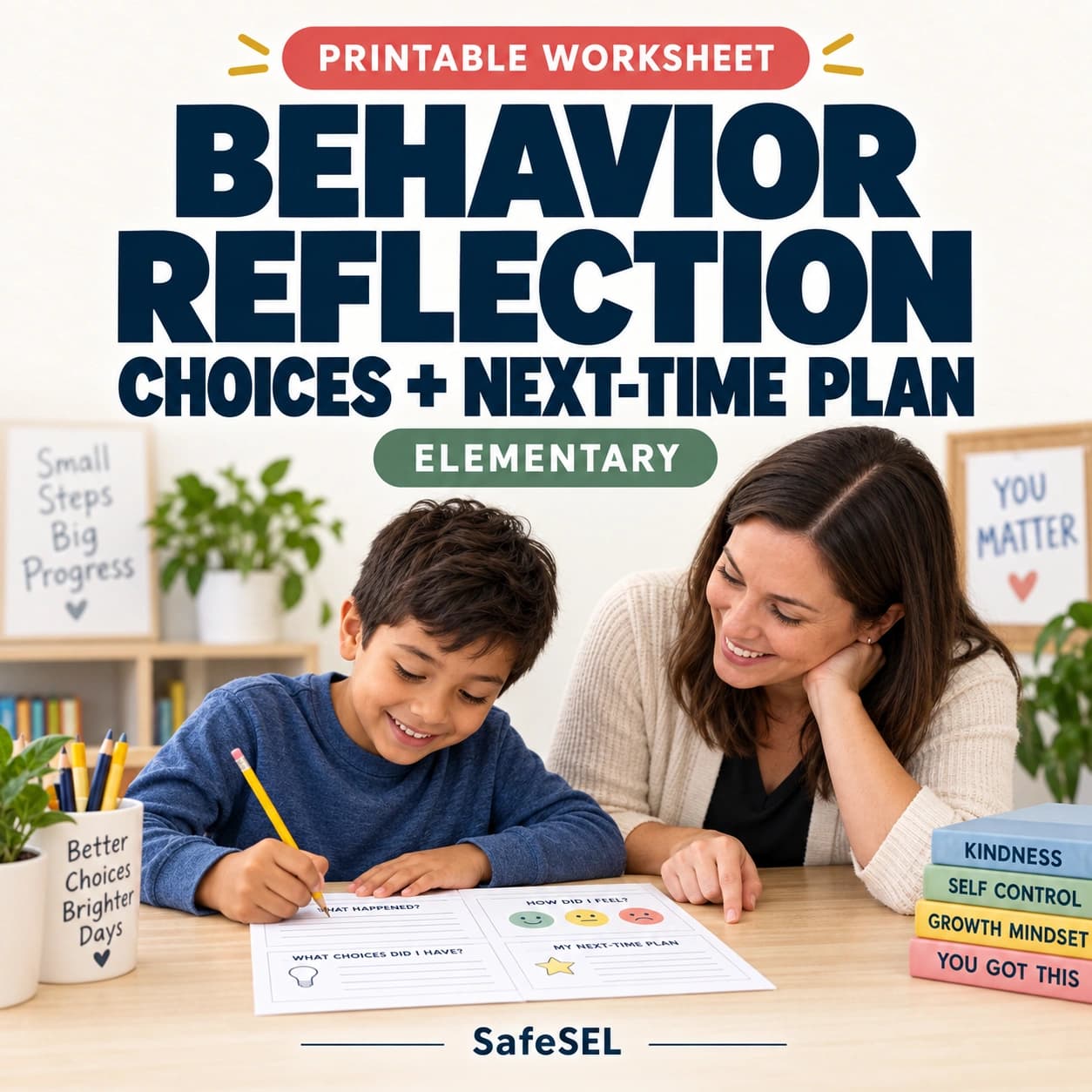 Behavior Reflection Sheet for Kids: Choices and a Next-Time Plan