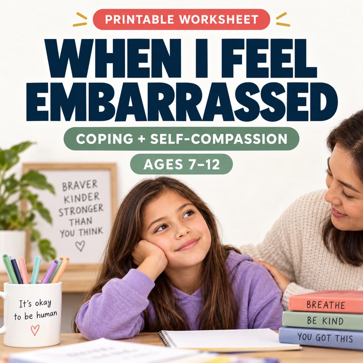 Embarrassment Social Emotional Learning Worksheet for Kids Ages 7-12 – Coping Strategies Printable
