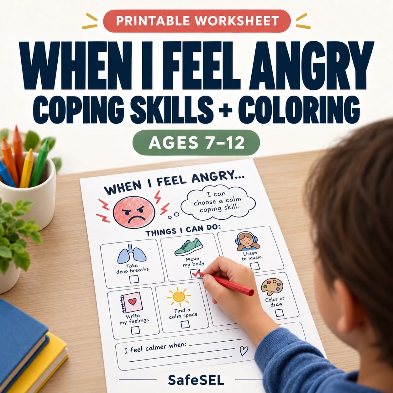 Kids Anger Management Worksheet – Coping Skills Activity (Ages 7-12)
