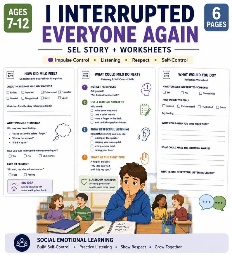 Interrupting Social Story + Worksheets