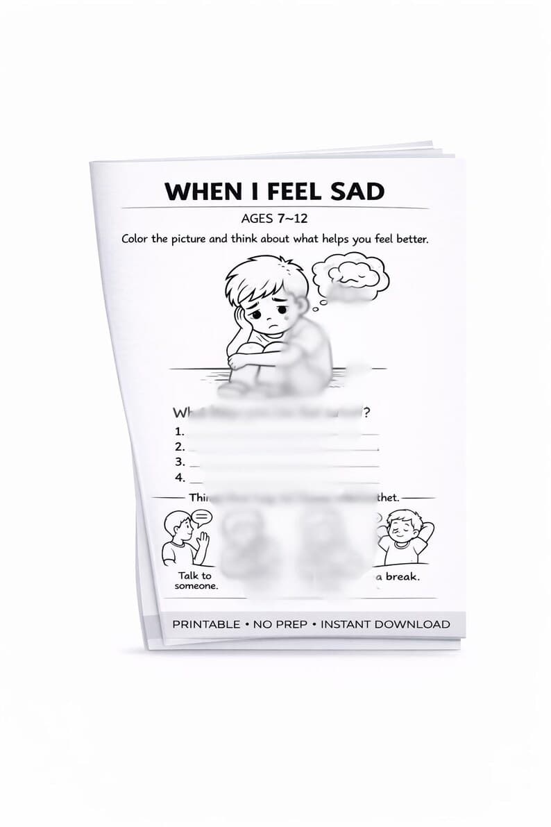 Sad Worksheet for Kids Ages 7–12