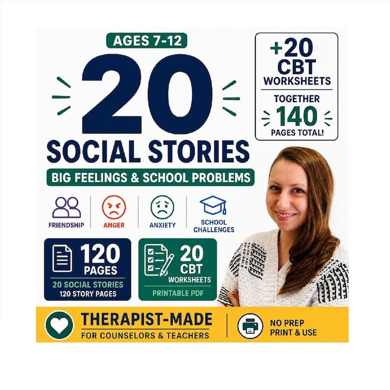 Social Stories and CBT Worksheets for Kids Ages 7–12