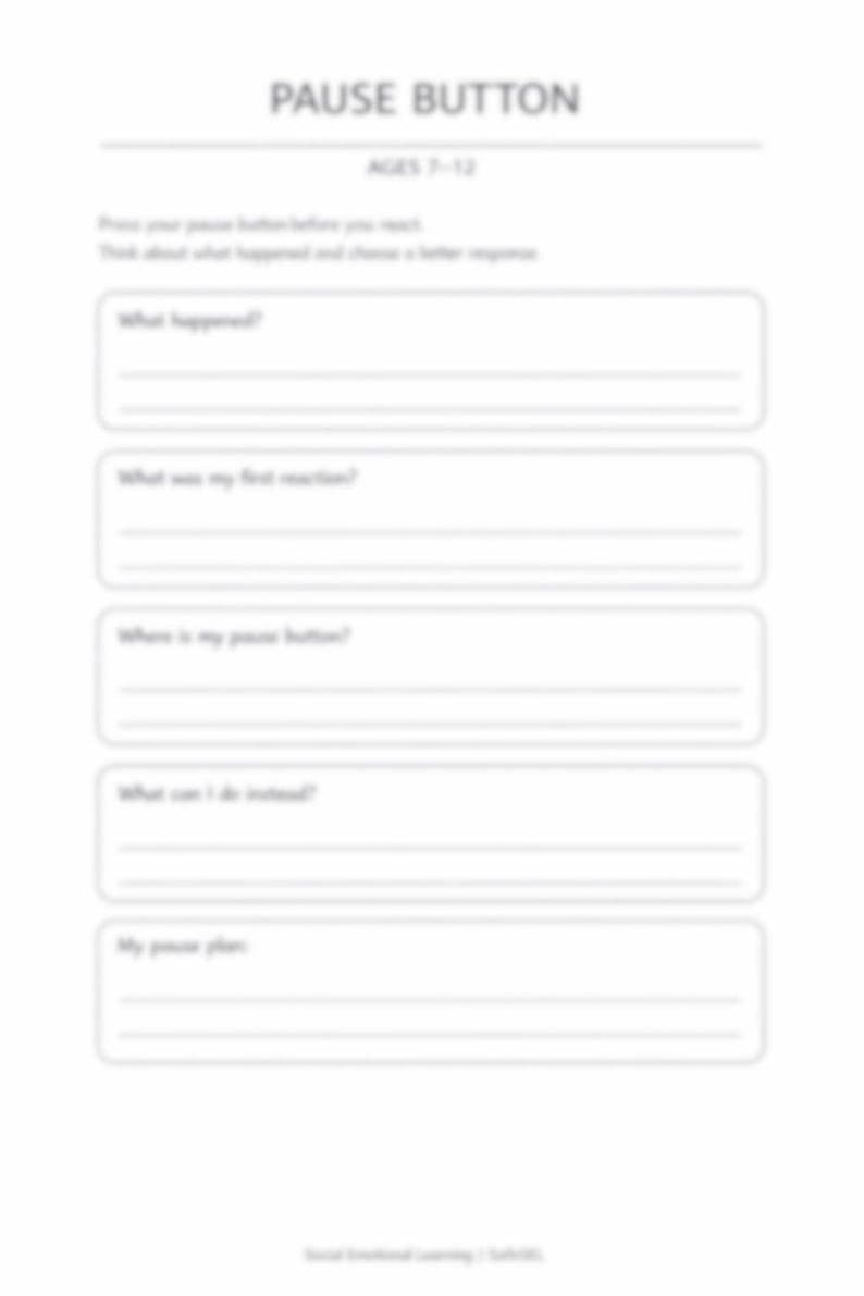 Self Control Worksheet for Kids