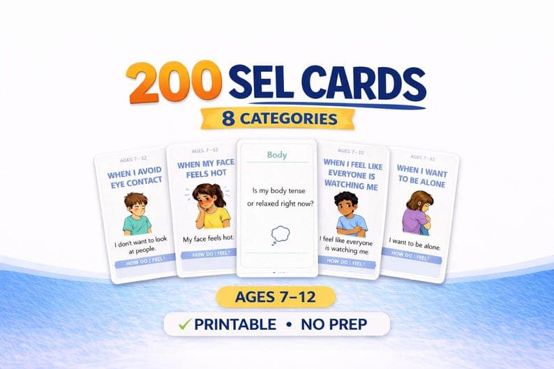 Social Emotional Learning Cards for Kids Ages 7-12 – 200 Printable Social Emotional Learning Cards