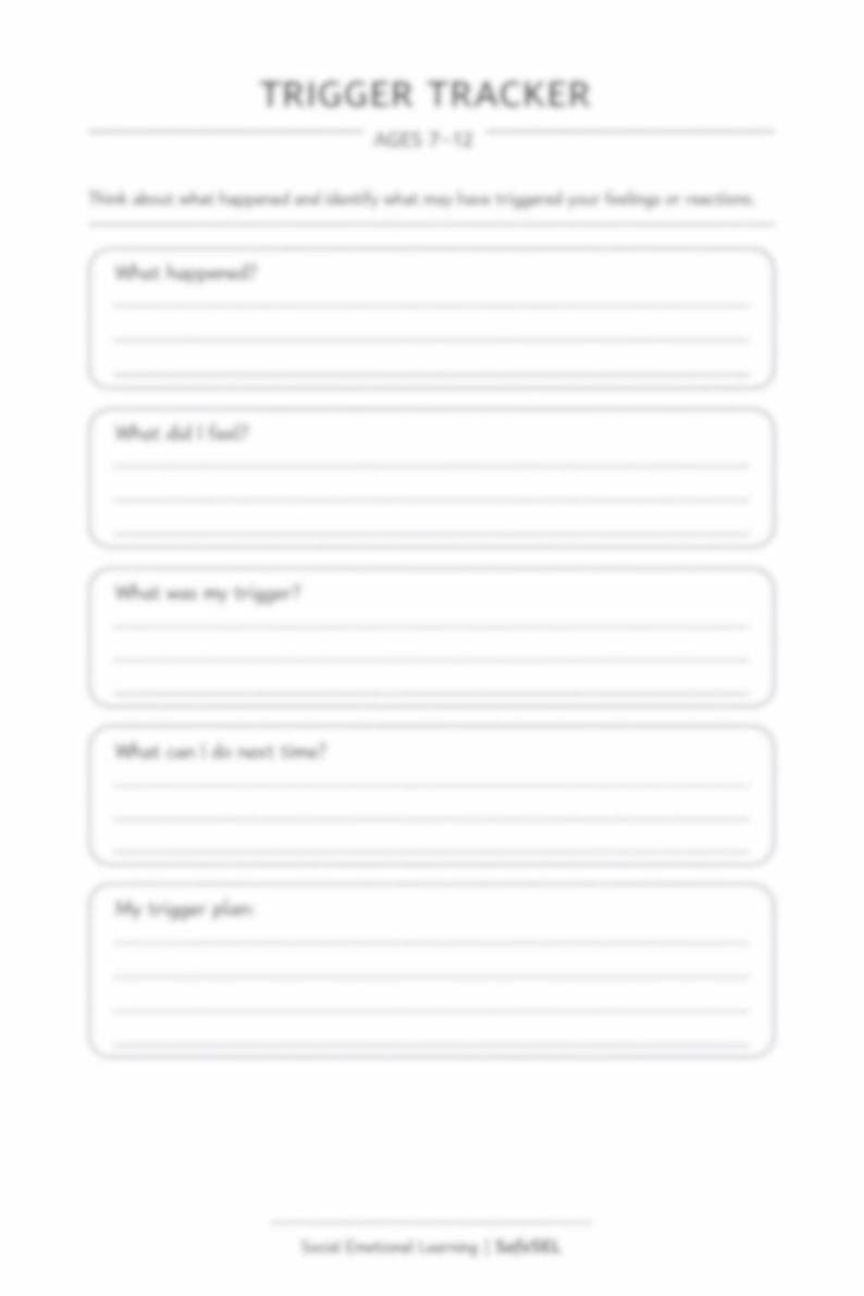 Trigger Tracker Worksheet for Kids