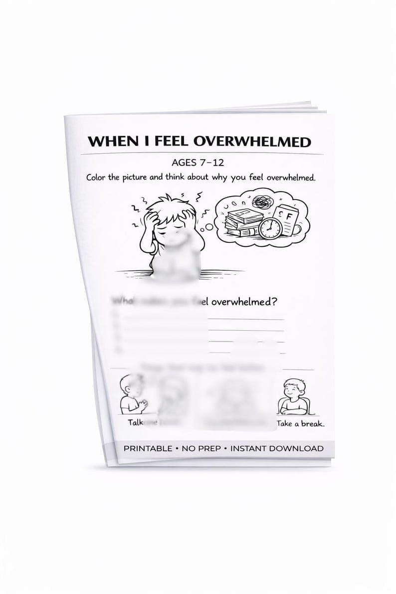 Overwhelmed Worksheet for Kids Ages 7–12