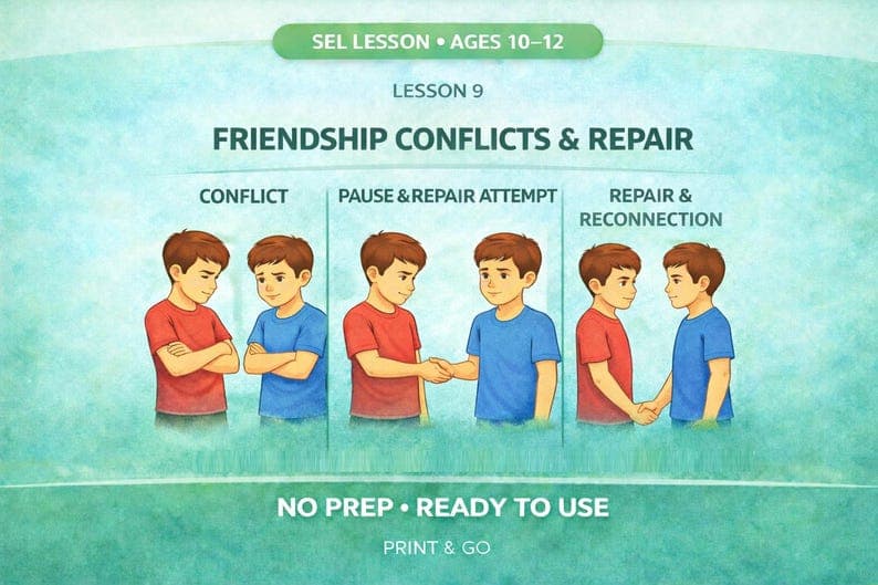 Friendship Conflicts and Repair Ages 10-12, no prep ready to use