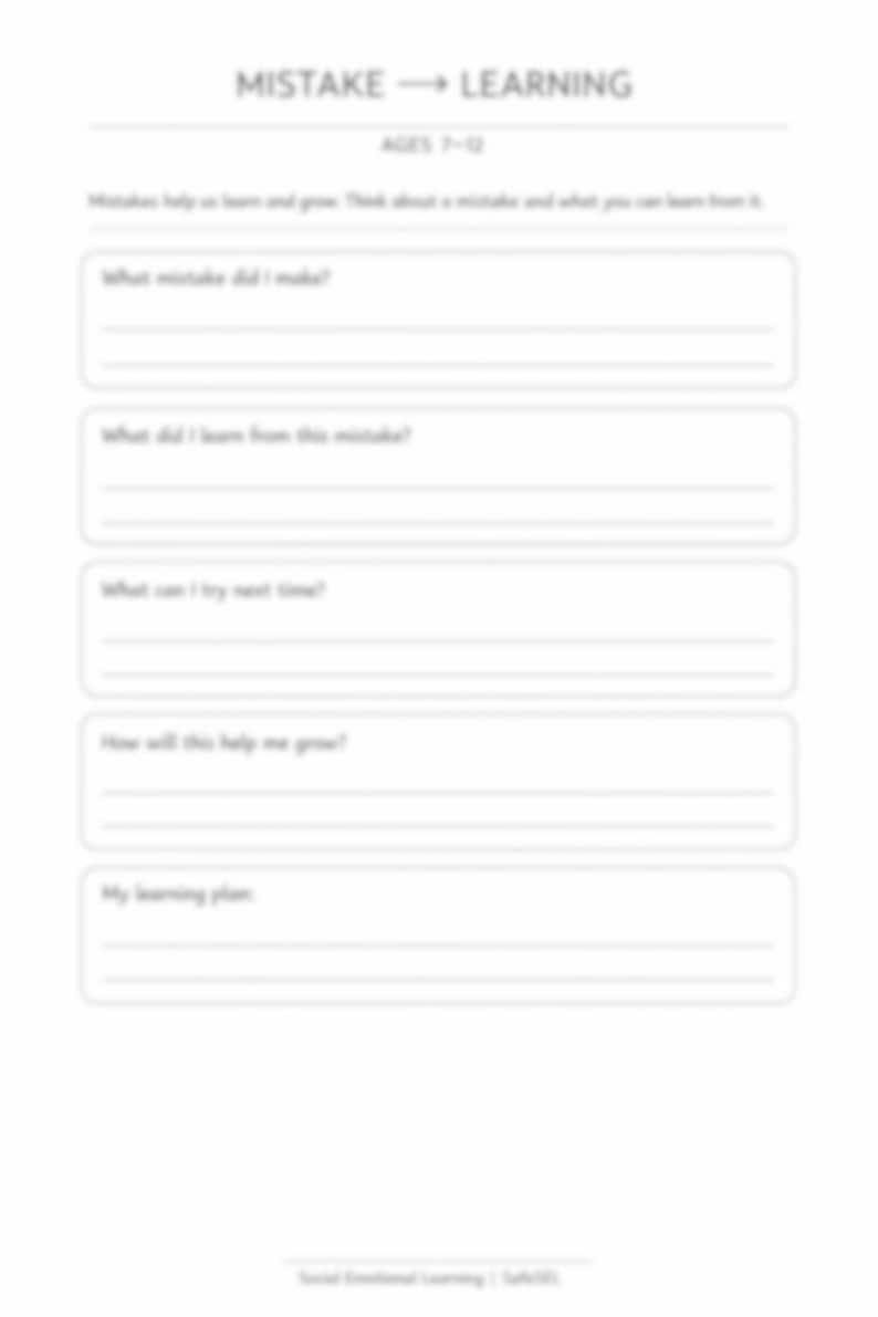 Kids Growth Mindset Worksheet – Learning From Mistakes Activity (Ages 7-12)